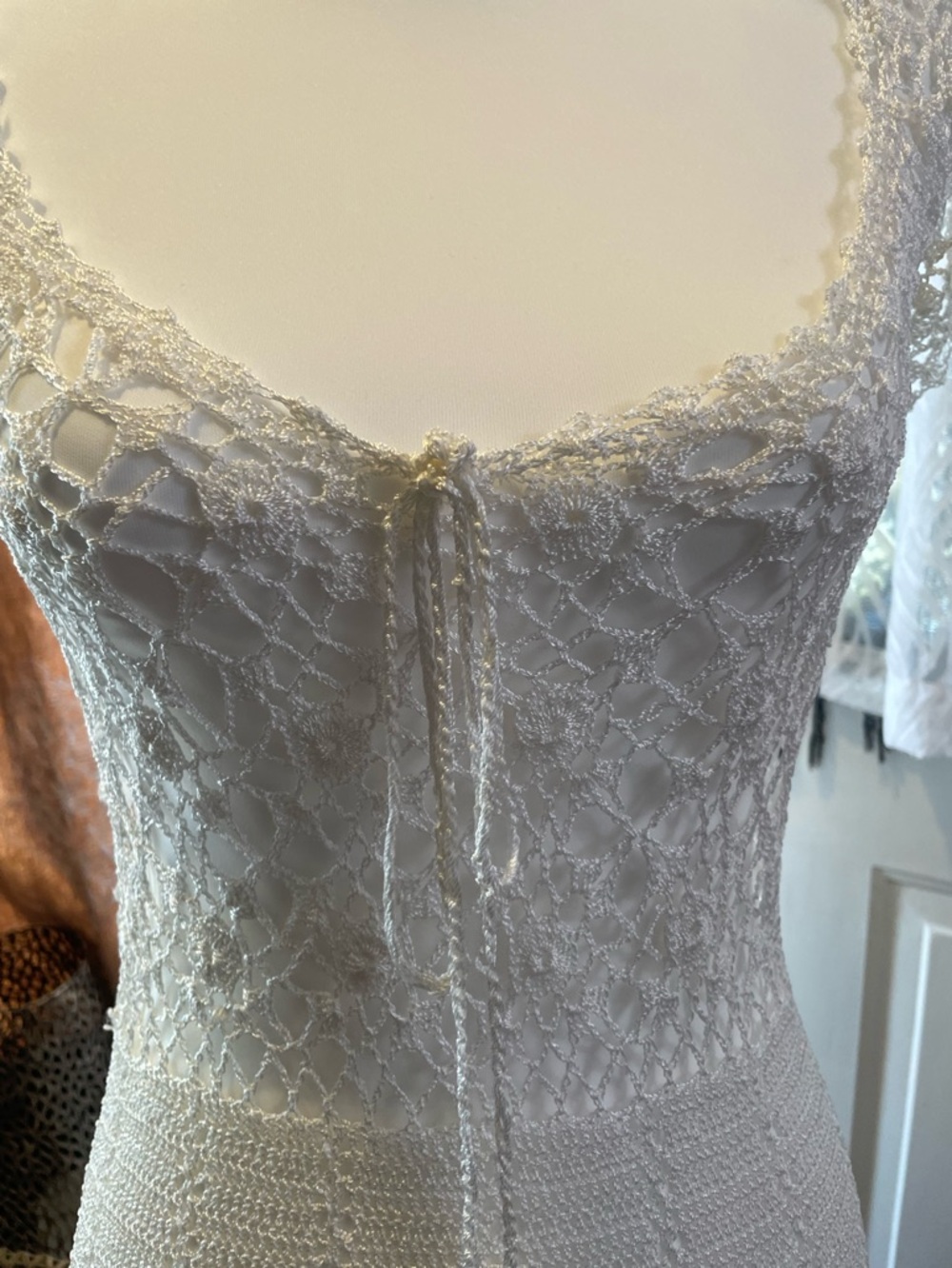 Vintage 90’s White Crochet See Through Boho Peasant Top Small fairy